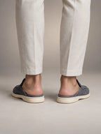 Volantero Men's Suede Backless Loafer Mules in Grey, back view