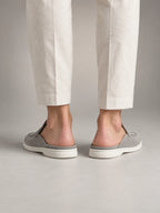 Volantero Men's Suede Backless Loafer Mules in Light Grey, back view