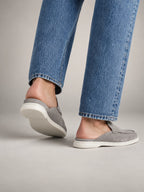 Volantero Men's Suede Backless Loafer Mules in Light Grey, side view