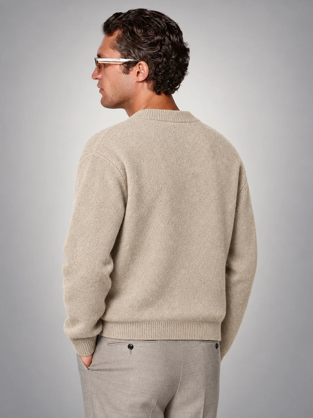 Volantero Men's Buttoned Cardigan in Beige, back view