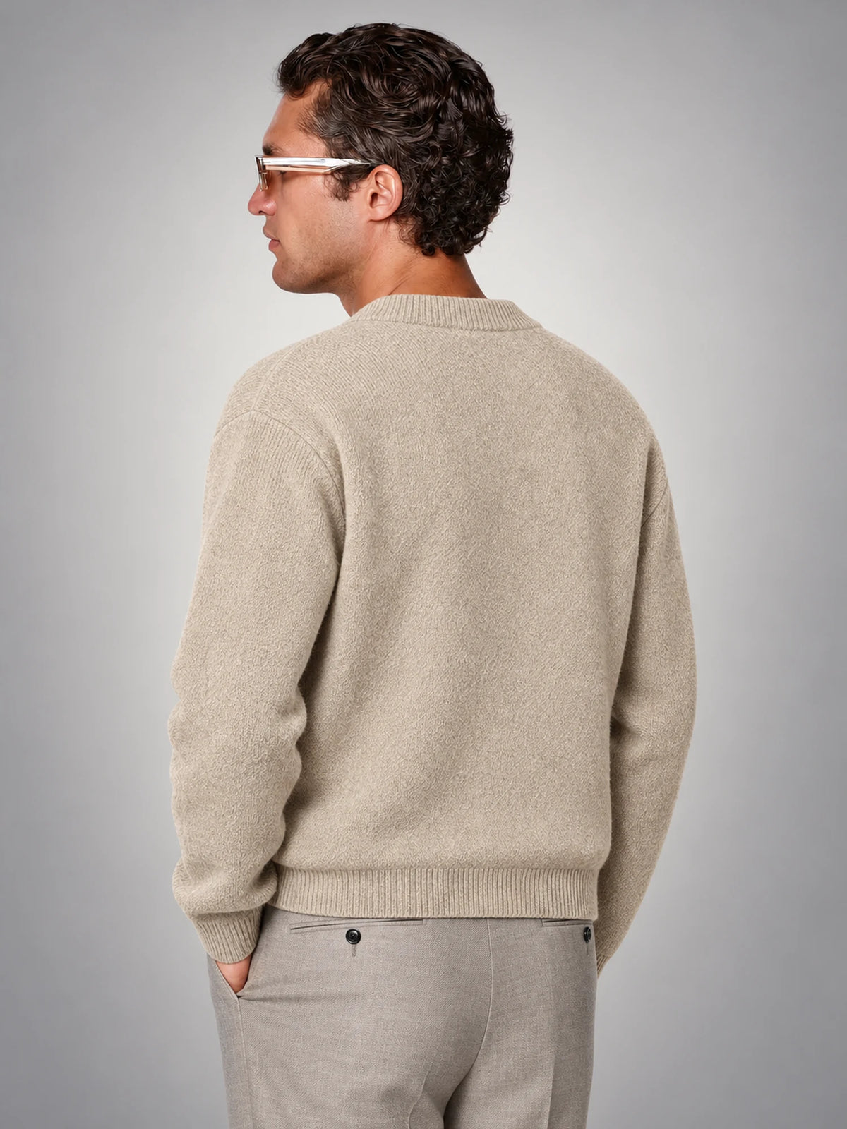 Volantero Men's Buttoned Cardigan in Beige, back view