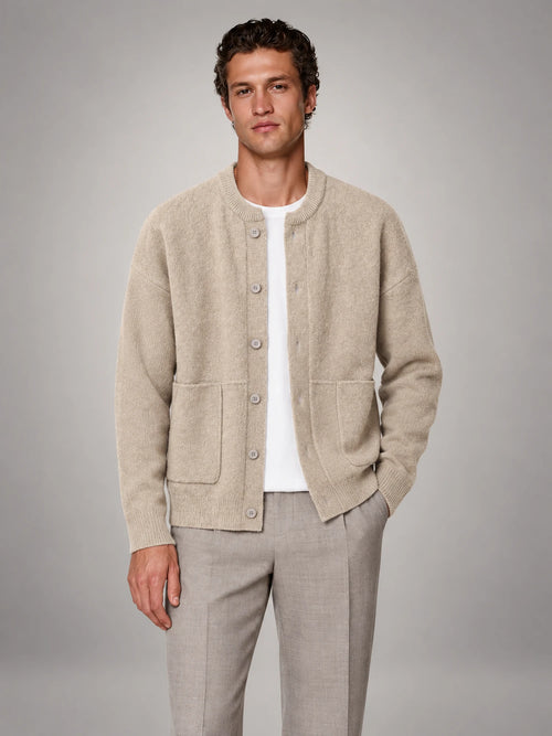 Volantero Men's Buttoned Cardigan in Beige, front view