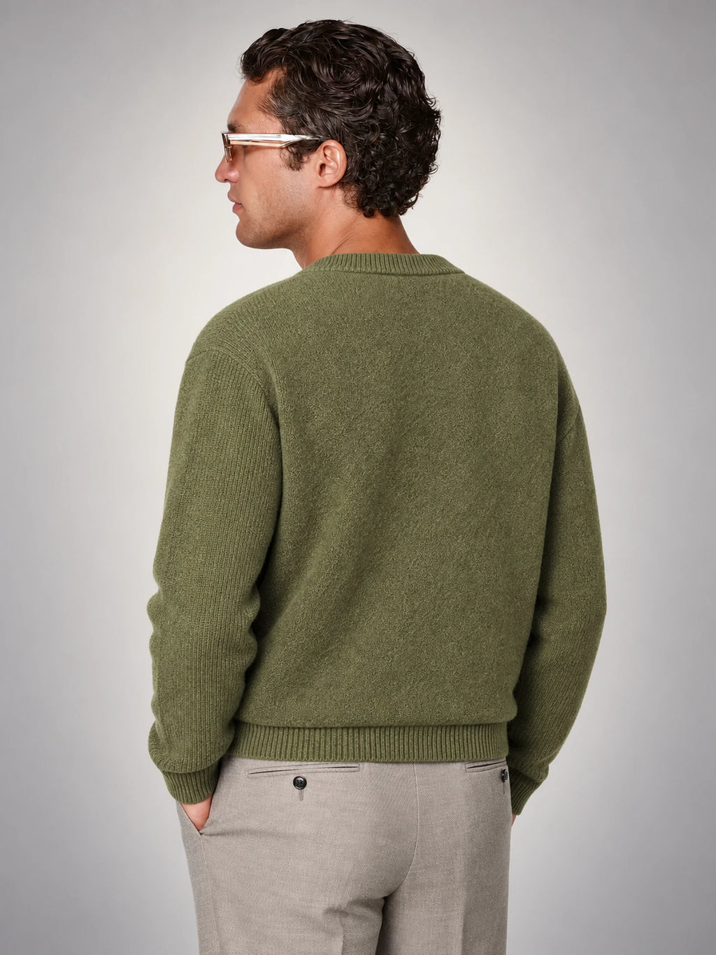 Volantero Men's Buttoned Cardigan in Green, back view