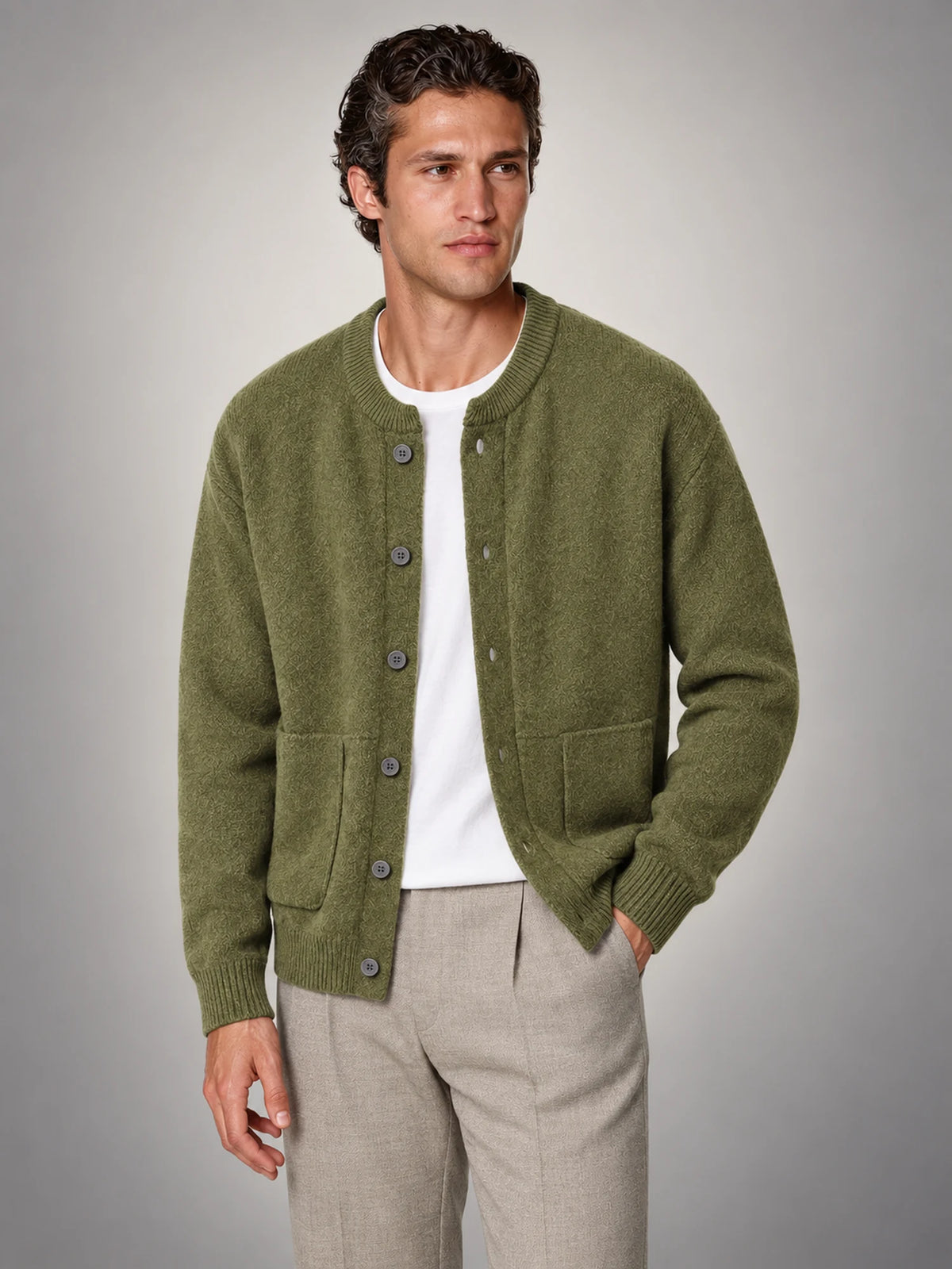 Volantero Men's Buttoned Cardigan in Green, hover view