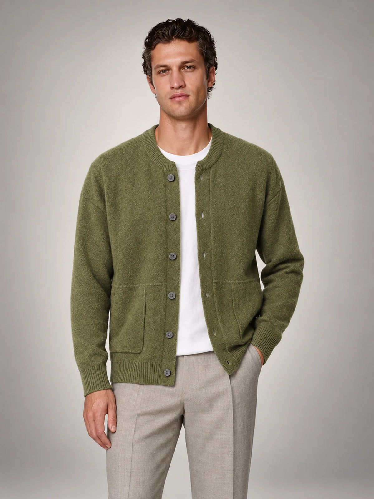 Volantero Men's Buttoned Cardigan in Green, main view