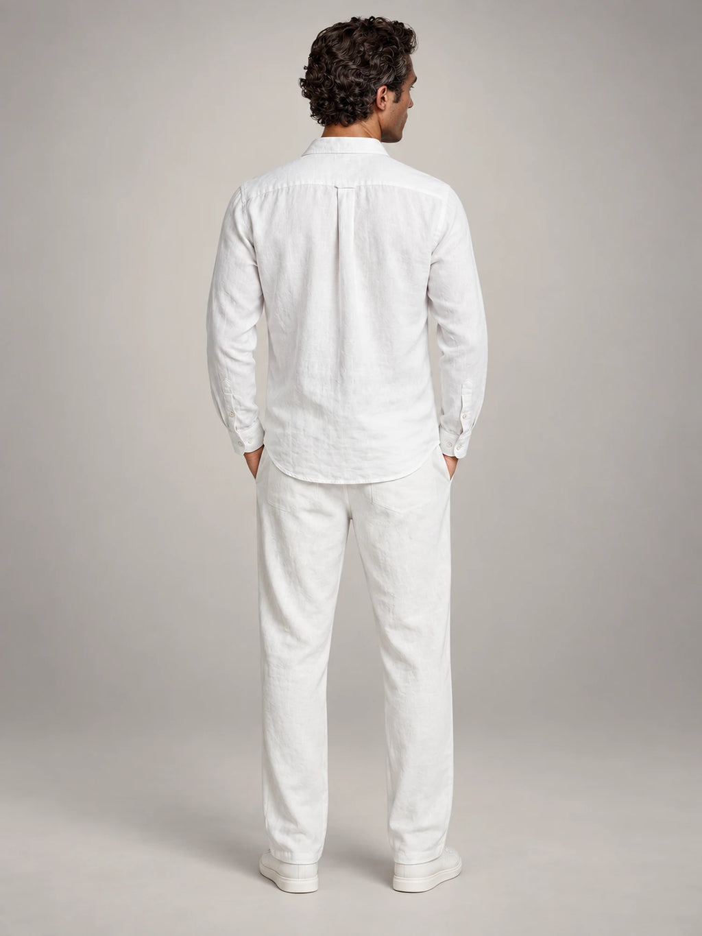 Volantero Men's Linen Co-Ord Set in White, back view